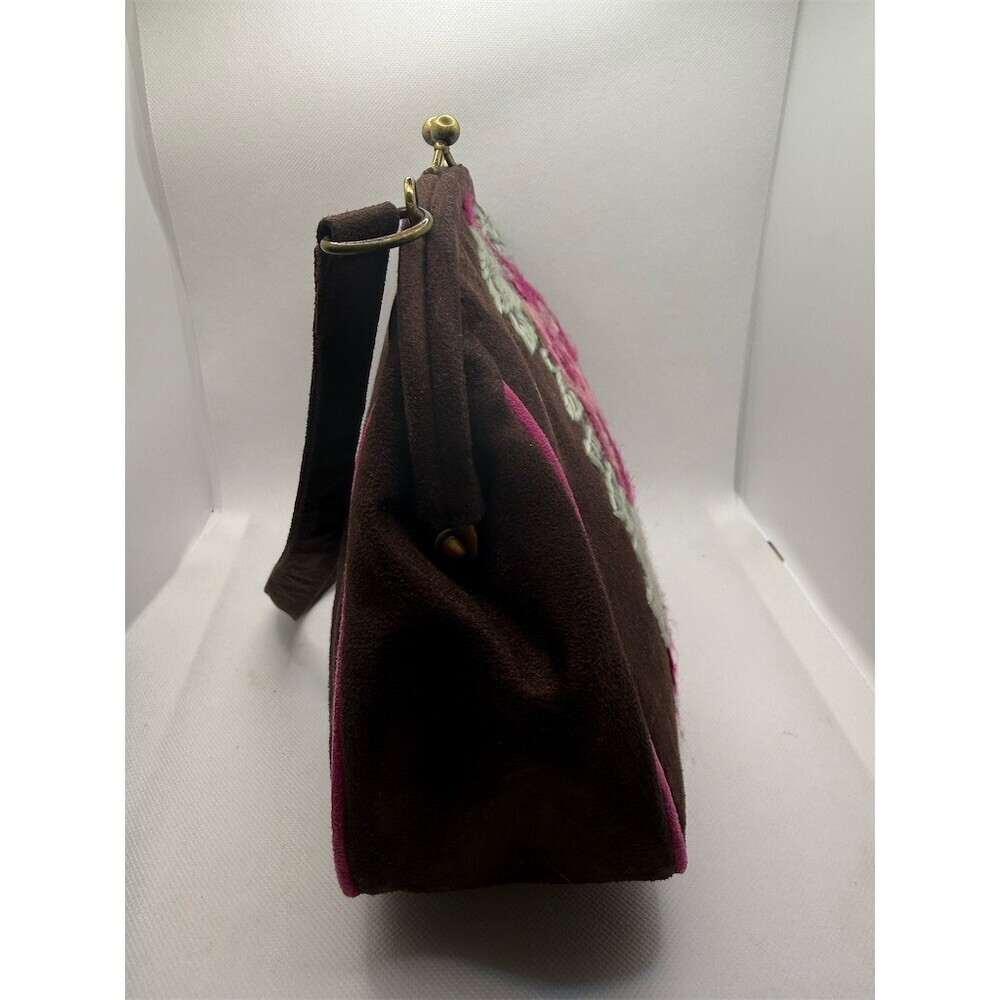 Lulu Guinness Brown Floral Kiss Lock Clutch Handbag Small Womens - Picture 9 of 12
